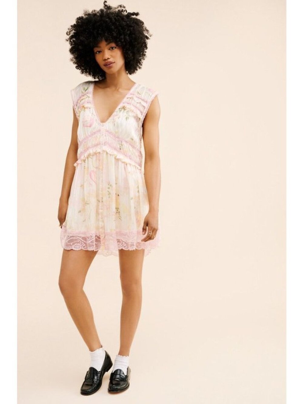 Free People Spring Fling Mini Dress in Tea Combo Medium New Womens Lace Boho - Picture 16 of 16